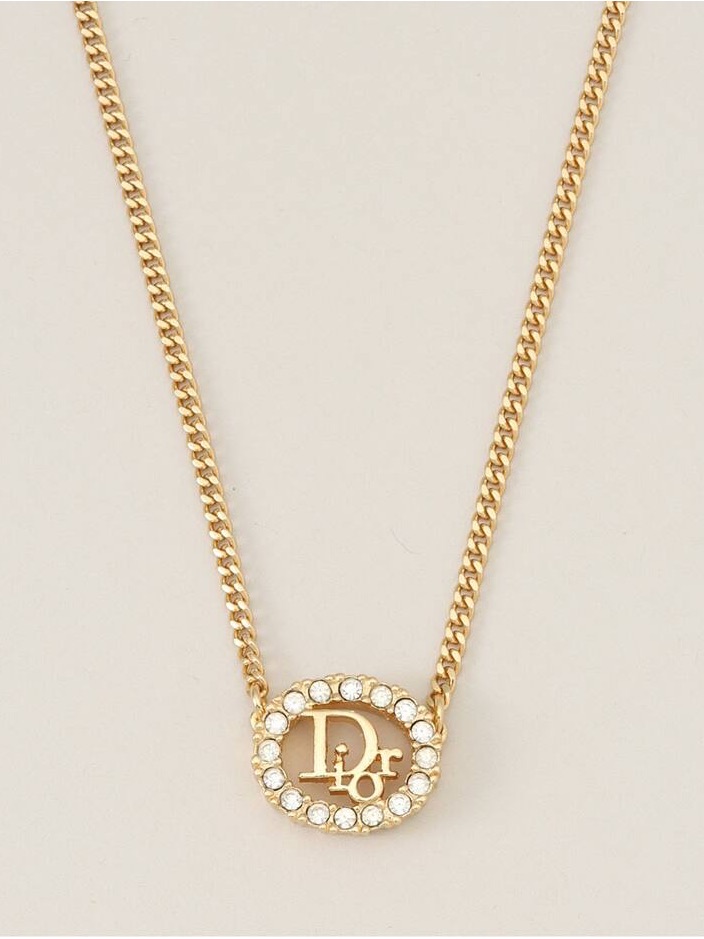 Dior 1980s Rhinestone-Embellished Logo Pendant Necklace